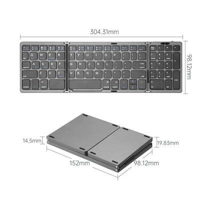 Dual Bluetooth 5.1 Keyboard 3-Folding Mini Keyboard Rechargeable Foldable Keyboard with Touchpad for Windows Android IOS iPad