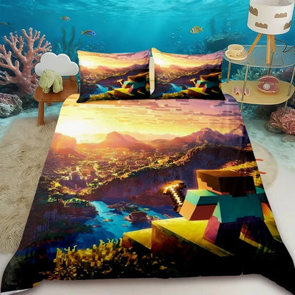 Minecraft 2/3pcs Duvet Cover Cute Cartoon Game Quilt Cover Bedding Set with 1/2 Pillocase Gifts Bedroom Dormitory