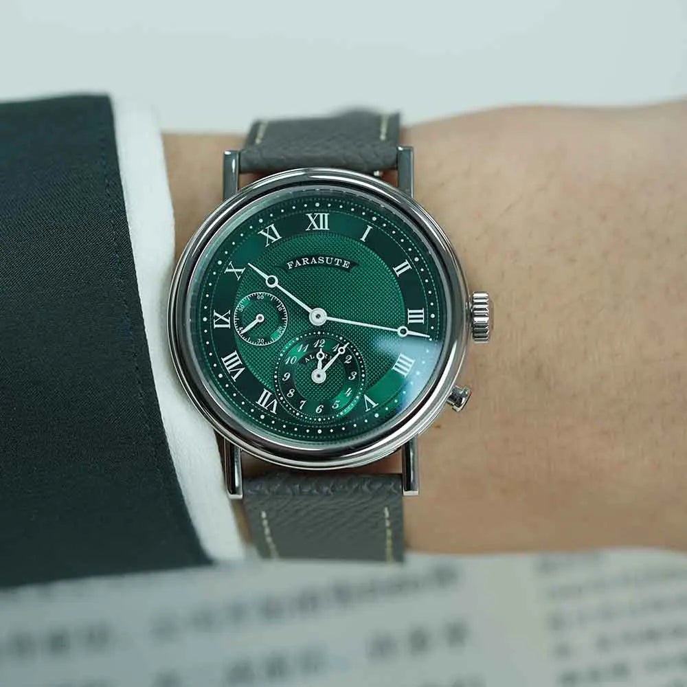 FARASUTE Retro Luxury Alarm Clock Quartz Watch Men Waterproof Night Light Wristwatch Casual Sapphire Stainless Steel Male Reloj