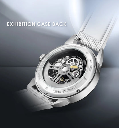 MARK FAIRWHALE Men's Automatic Watch Skeleton Dial Fluororubber Strap Waterproof Luxury Fashion Wristwatch