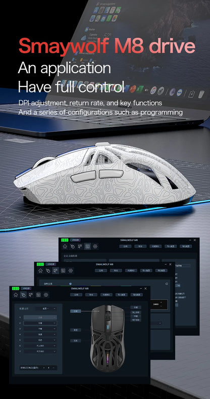 SMAILWOLF M8 Bluetooth Wireless Gaming Mouse, Tri-Mode RGB Rechargeable Mouse with PAW3311 Sensor, 12000 DPI Lightweight Gaming Mouse for PC & Office
