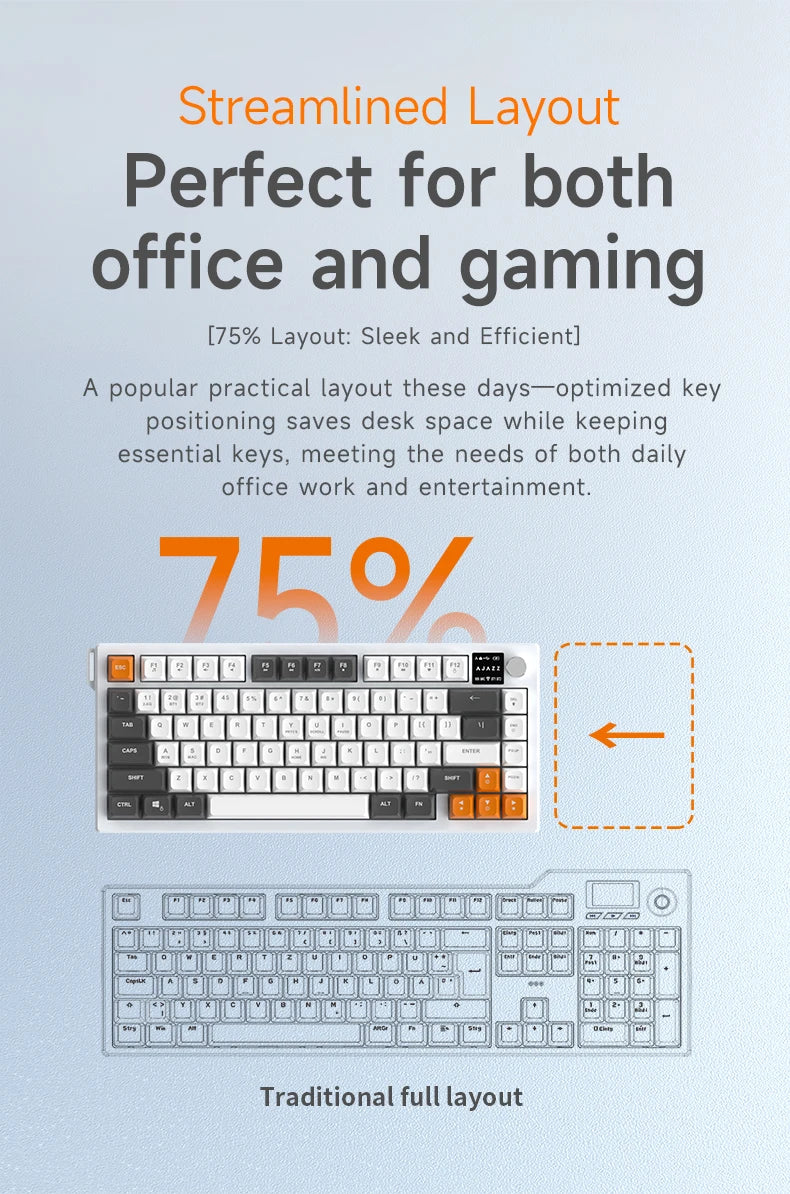 AJAZZ AF82 Office Low Profile Tastatur RGB kabelgebundene/kabellose Gaming-Tastatur 75% Layout 82 Tasten 4000mAh Akku für Win/Mac