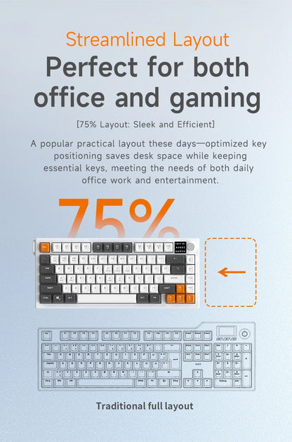 AJAZZ AF82 Office Low Profile Tastatur RGB kabelgebundene/kabellose Gaming-Tastatur 75% Layout 82 Tasten 4000mAh Akku für Win/Mac