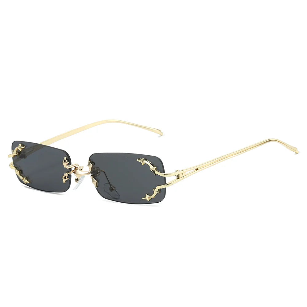 Y2K Rimless Square Star Sunglasses for Women Fashion Vintage Silver Hip Hop Driving UV400 Eyewear Alloy Frame Outdoor Men Punk