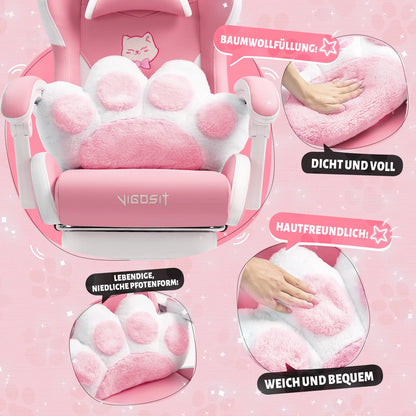 Vigosit Gaming chair Cute Ears and Kawaii Pillow Ergonomic Computer Game chair for girls with Lumbar Support