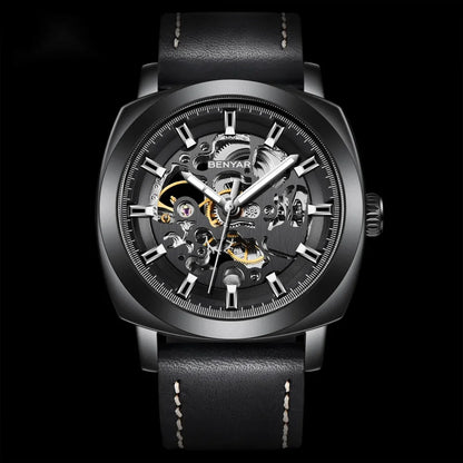 BENYAR Watch for Men Luxury Skeleton Tourbillon Automatic Mechanical Men's Watch 30M Waterproof Leather Strap Sports Reloj Hombre