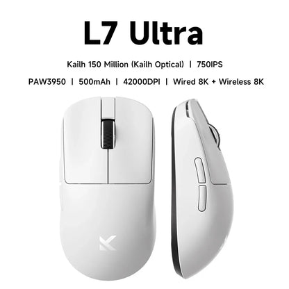 MCHOSE L7 Ultra+ Medium Large håndmus til gaming, e-sport, PAW3950, trådløs med tre tilstande, let kontormus med dual-drive til computer