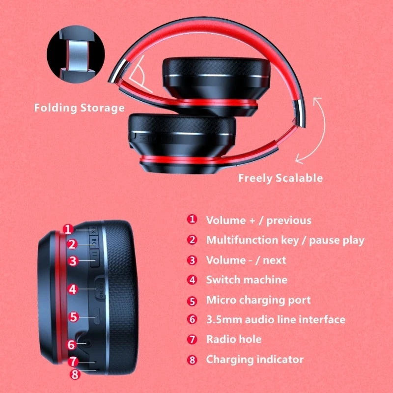 Auscultadores sem fios Bluetooth Over-Ear Lenovo HD200 – Headset gaming estéreo HiFi com cancelamento de ruído e microfone