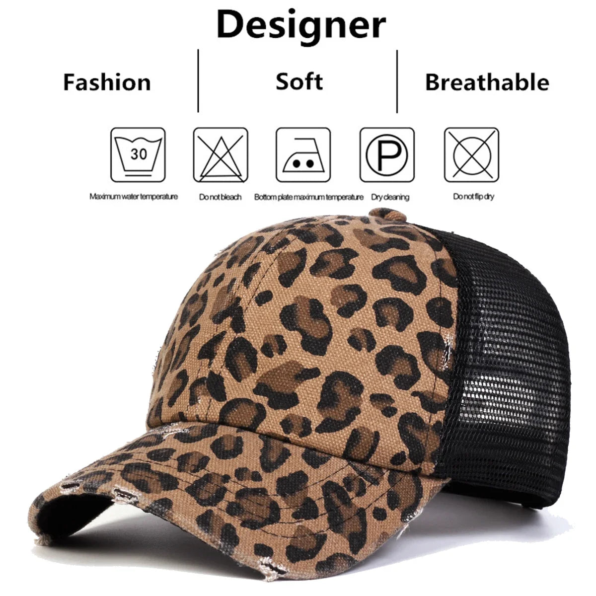 Unisex Leopard Print Hole Embroidery Baseball Net Caps Spring Autumn Outdoor Adjustable Casual Hats Sunscreen Hat Sports Cap