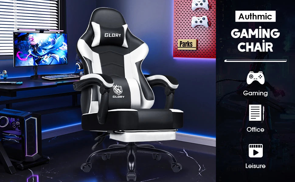 AUTHMIC Gaming Chair Ergonomic Reclining Office Chair with Adjustable Lumbar Support & Headrest High-Back PC Gamer Adults Teen
