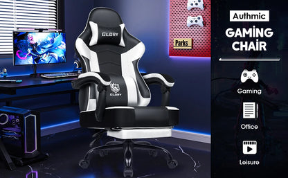AUTHMIC Gaming Chair Ergonomic Reclining Office Chair with Adjustable Lumbar Support & Headrest High-Back PC Gamer Adults Teen