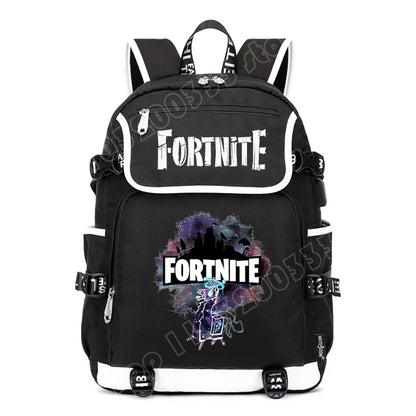 Mochila Fortnite de Grande Capacidade, Saco de Ombro Casual com Porta USB, Unissexo, Estilo Anime, para Estudantes, Nova Mala Escolar Elegante, Presente de Papelaria
