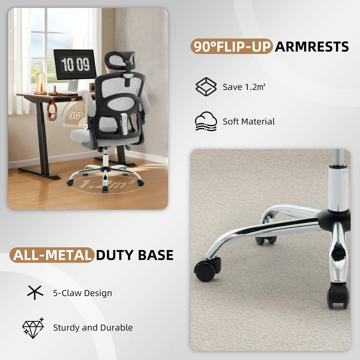 Ergonomic High-Back Mesh Chair Adjustable Headrest Lumbar Support 360° Swivel Rolling Computer Gaming Chairs for Home Office