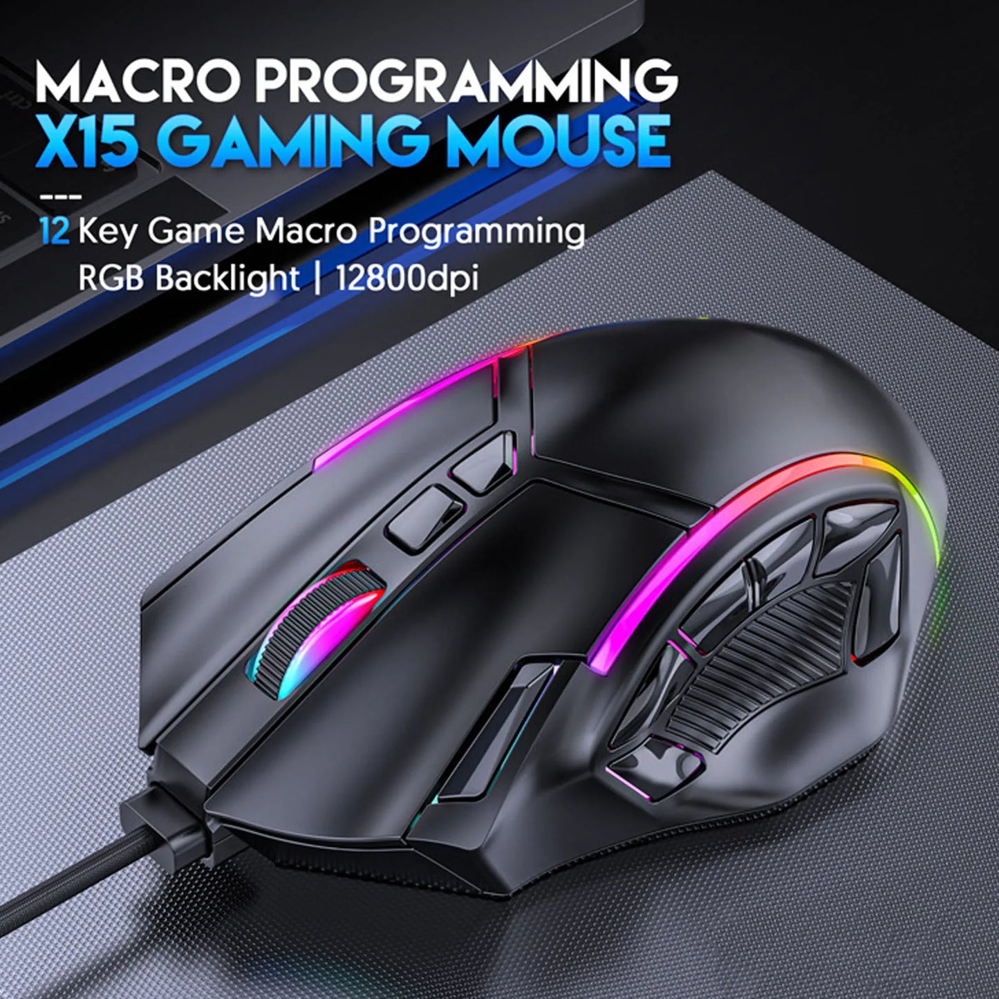 12800DPI Gaming Mouse RGB Wired 12800DPI 12 Keys Macro Definition Computer Replacement Accessories