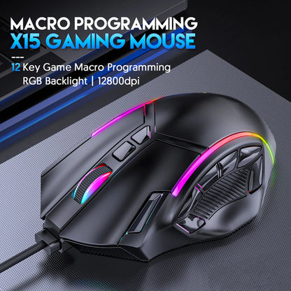 12800DPI Gaming Mouse RGB Wired 12800DPI 12 Keys Macro Definition Computer Replacement Accessories