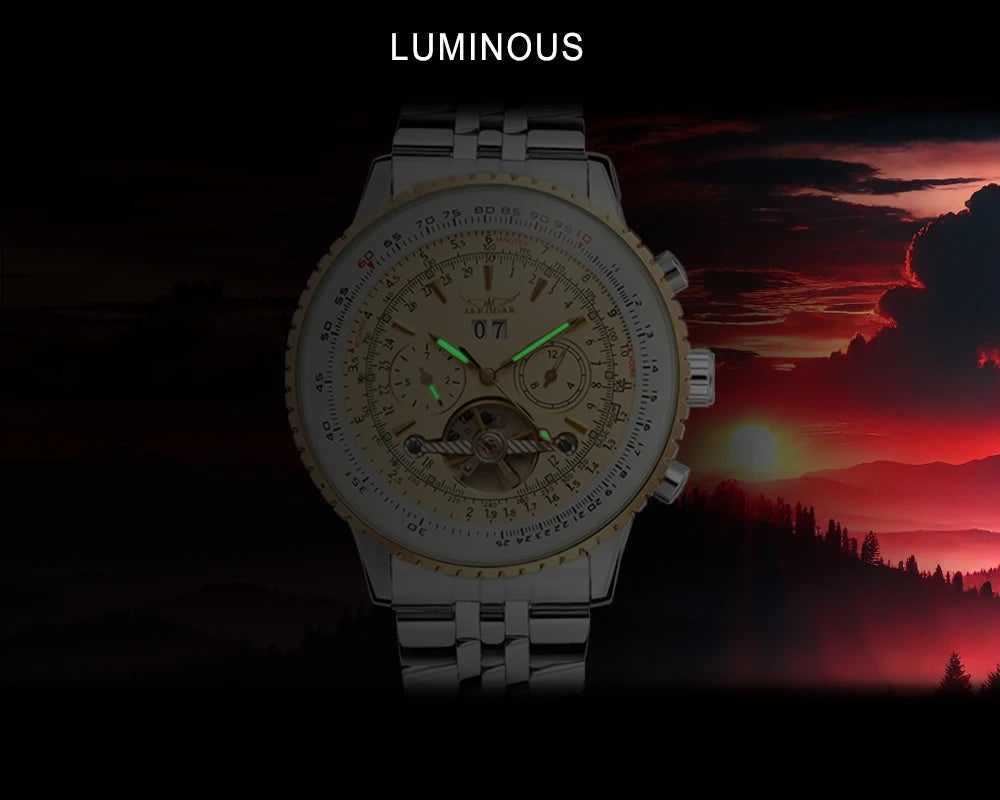 Jaragar 50MM Automatic Mechanical Watch for Men, Multifunctional, Date Month Week Display, 3ATM Waterproof, Business Casual Style