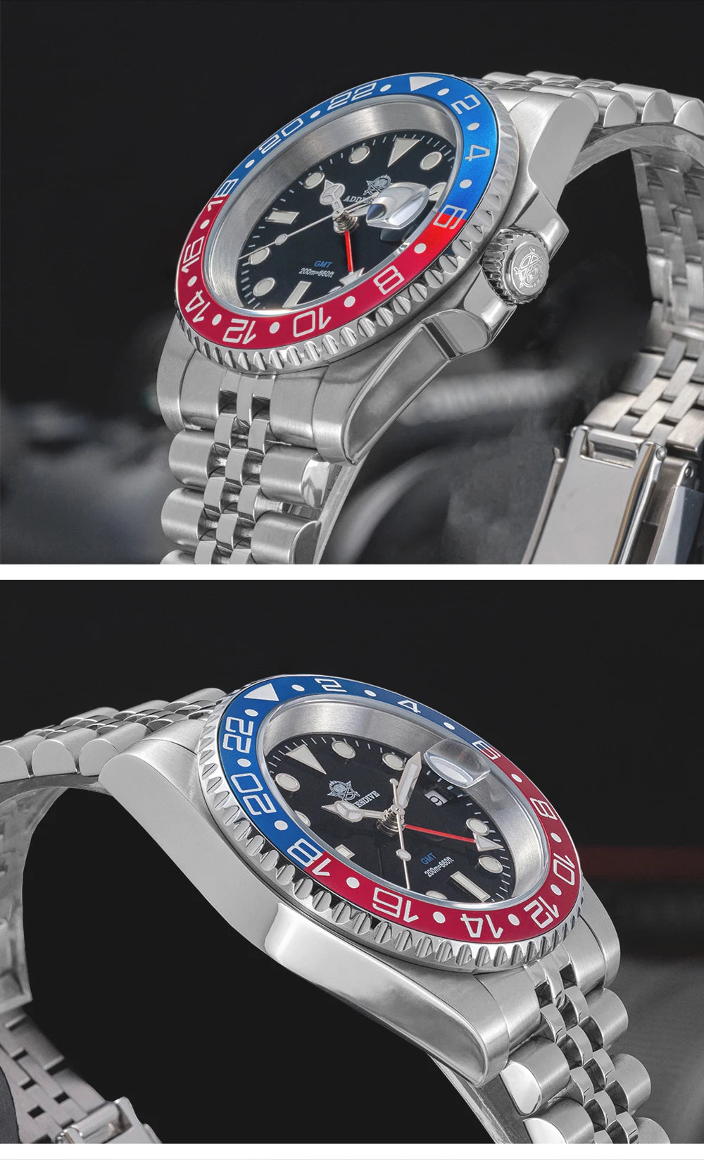ADDIESDIVE Watch For Man Quartz GMT 20Bar Waterproof BGW9 Super Luminous 316L Stainless Steel Ceramic Bezel Watch
