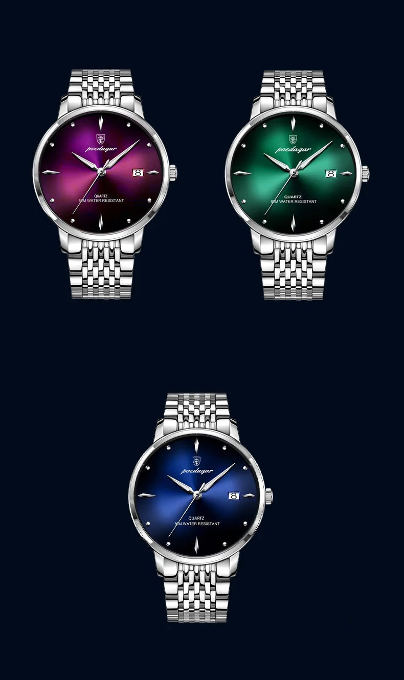 Ceas de mână pentru bărbați POEDAGAR Business Quartz, oțel inoxidabil, rezistent la apă, dată luminoasă, ceas de mână de lux casual pentru bărbați