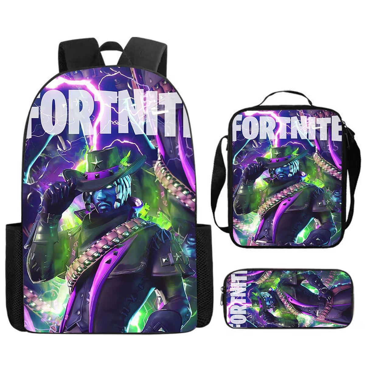 Cute Cartoon 3pcs Set School Backpack with Lunch Bag and Pencil Case, Large Anime Fortnite Kids School Bags for Boys and Girls