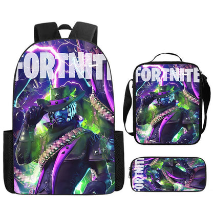 Cute Cartoon 3pcs Set School Backpack with Lunch Bag and Pencil Case, Large Anime Fortnite Kids School Bags for Boys and Girls