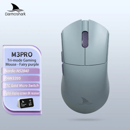 Mouse da gaming Darmoshark M3Pro 2.4G BT wireless tri-mode, sensore PAW3395, N52840, 26000DPI, mouse con driver macro per mani grandi per il gaming