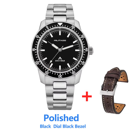 MILITADO ML25 VH31 Sweep Second Quartz Watch Men Swiss Ronda 515 Movement 200m Sapphire Crystal Ceramic Bezel 316L Steel Watches