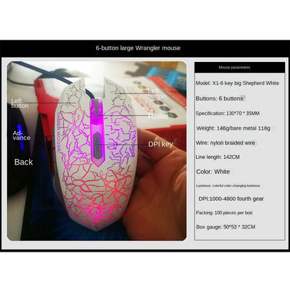Mouse da gaming cablato USB 2400 DPI con retroilluminazione LED, mouse professionale per gamer, ergonomico, per PC, laptop e MacBook