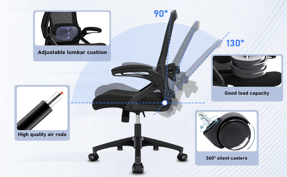 Milacyee Office Chair Ergonomic Desk Chair with 90° Flip-up Armrest Lumbar Support, Height Adjustable Chair.