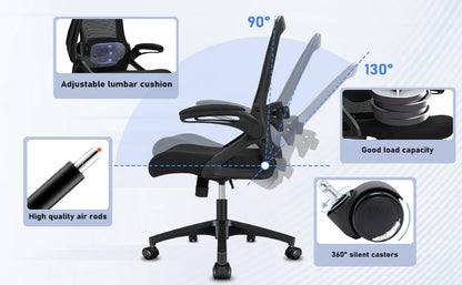 Milacyee Office Chair Ergonomic Desk Chair with 90° Flip-up Armrest Lumbar Support, Height Adjustable Chair.