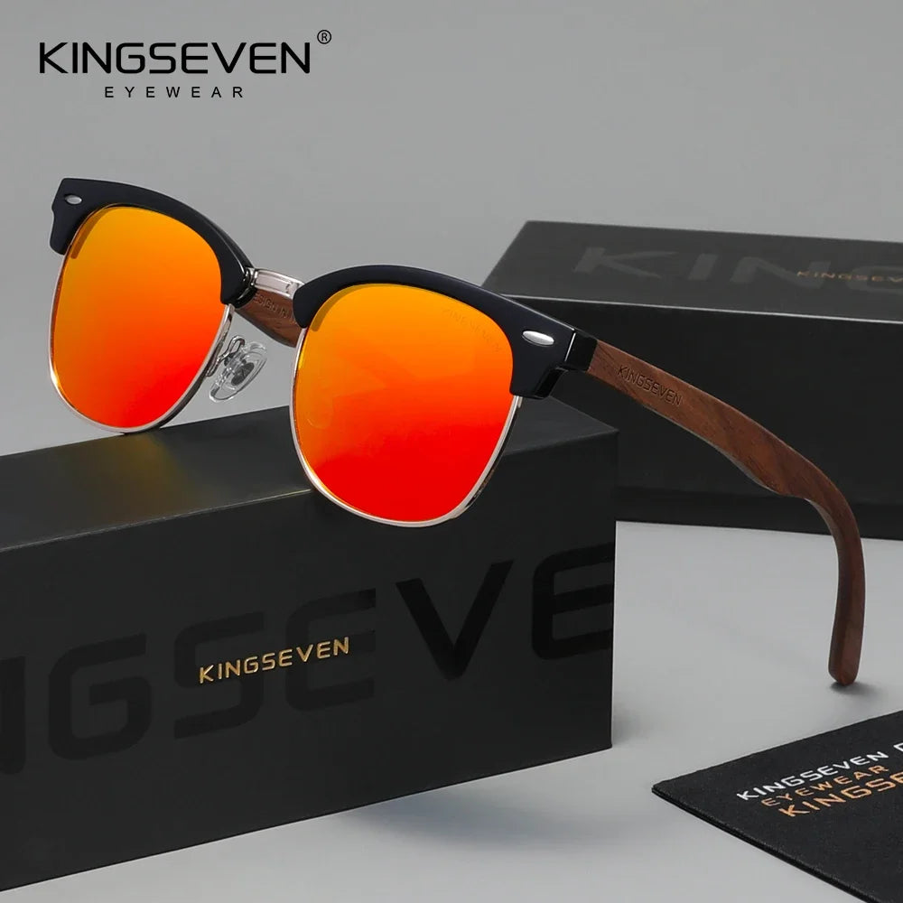 KINGSEVEN Fashion Black Walnut Wooden Sunglasses Women Men Polarized Vintage UV400 Travel Eyewear W5516
