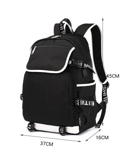 Mochila Fortnite de Grande Capacidade, Saco de Ombro Casual com Porta USB, Unissexo, Estilo Anime, para Estudantes, Nova Mala Escolar Elegante, Presente de Papelaria