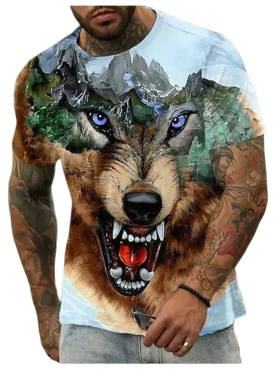 Summer Wolf Animal 3D Print T-Shirts Men Women Hip-hop Short Sleeve T Shirt Casual Oversized Harajuku Y2K Tops Tees Men Clothing