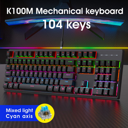 Wired Gaming Keyboard Cool Light Backlit Waterproof Gaming Keyboard Full Size 104 Key Mechanical Feel Keyboard for PC Gamer