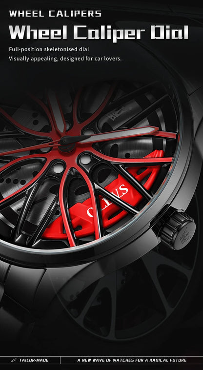 OLEVS 9937 Mens Watch Original Rotatable Wheel Hub Dial Fashion Trend Quartz Watch Waterproof Luminous Stainless Steel Reloj