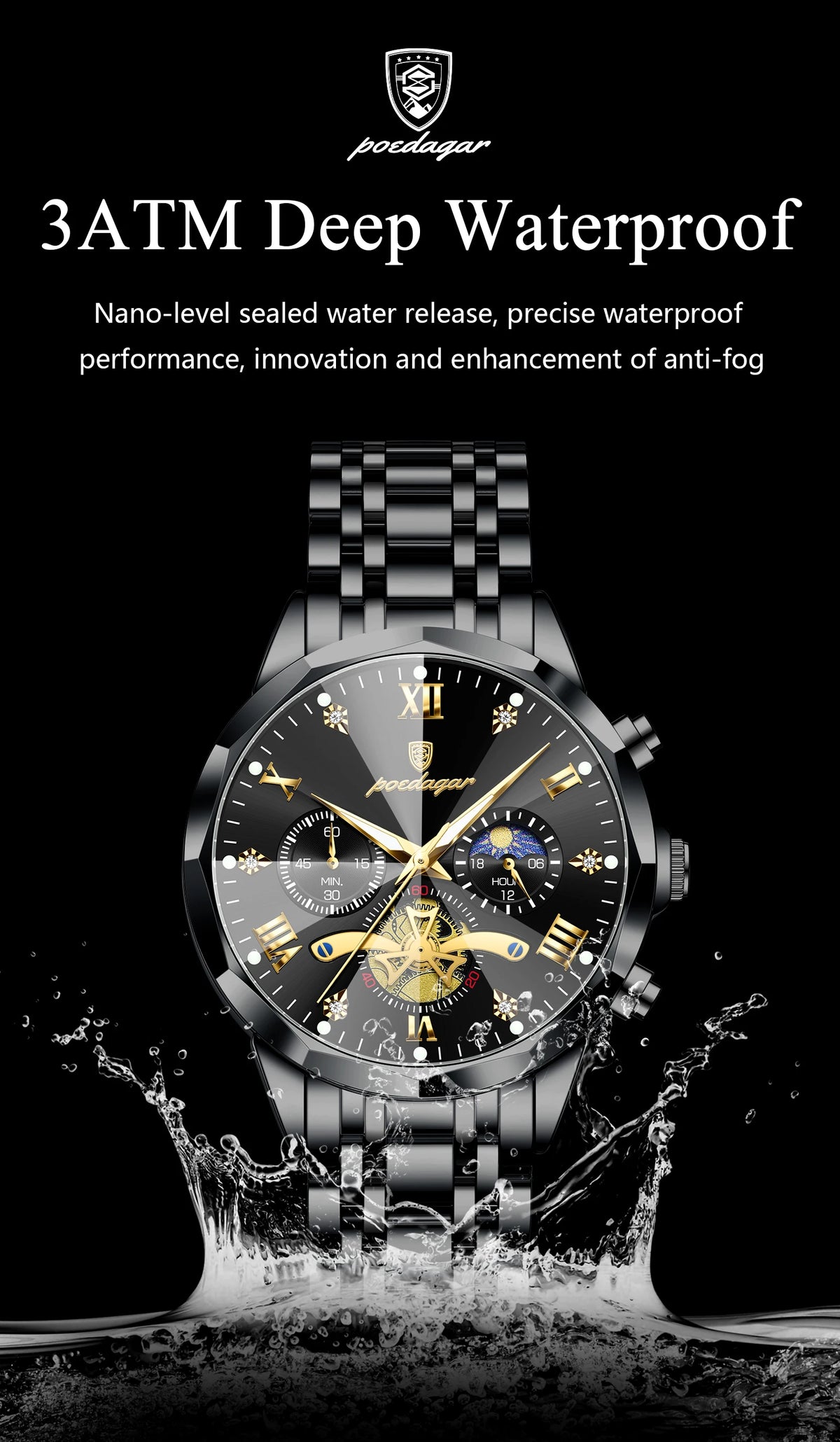 POEDAGAR Luxury Fashion Men Clock Waterproof Luminous Chronograph Male Watch Stainless Steel Quartz Business Men's Watches Reloj