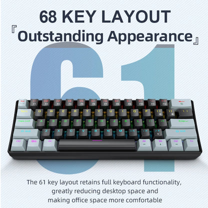 APAYADO K61 Mini Mechanical Keyboard, Wired, 61 Keys, Phantom RGB, Black/White Red/Blue Mechanical Switch for Gaming, 60% Portable