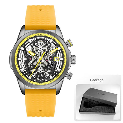 MEGIR Chronograph Quartz Watch Men Fashion Waterproof Yellow Silicone Strap Sport Wristwatch with Luminous Hands Auto Date 2235