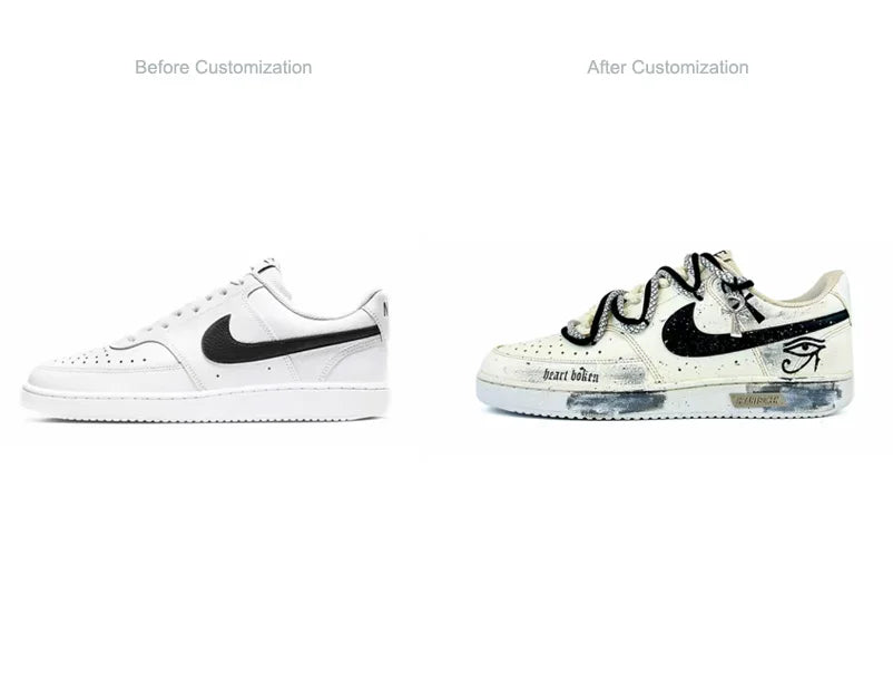 Individuell gestaltete Sneaker Nike Court Vision 1 Low „Eye of God 2.0“ Distressed Splatter Herren-Skateboard-Sneaker
