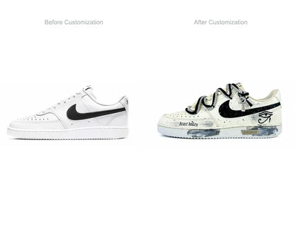 Individuell gestaltete Sneaker Nike Court Vision 1 Low „Eye of God 2.0“ Distressed Splatter Herren-Skateboard-Sneaker