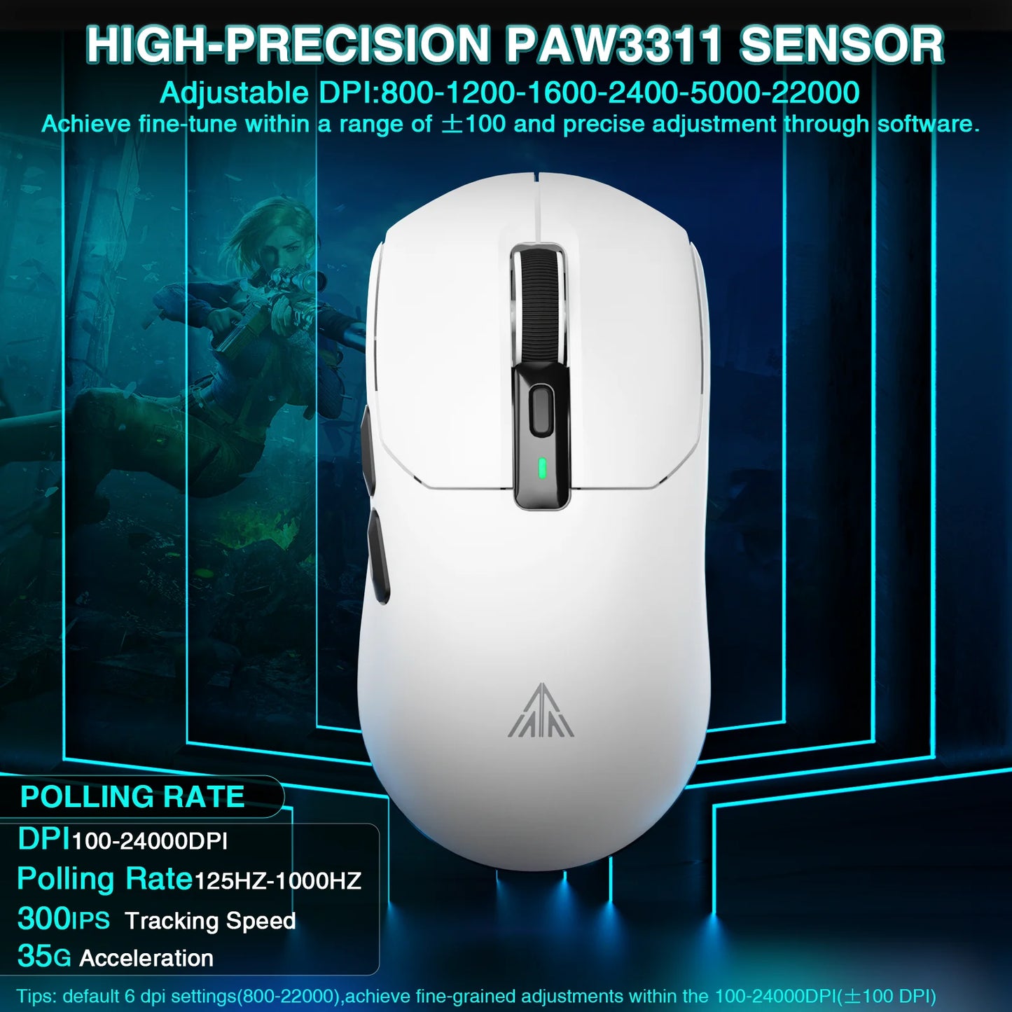 SOLAKAKA SM820 Tri-Mode Wireless Gaming Mouse with RGB Charging Dock, PAW3311 Sensor, 26000 DPI, Ultra-Light Rechargeable Wireless Gaming Mouse