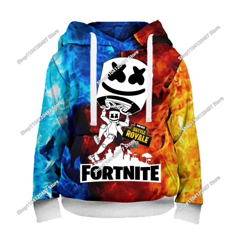 Children's Fortnite Hoodies Cartoon Casual Hooded Coat Autumn Men Soft Pocket Sweatshirts Male Loose Tops Long Sleeve Clothes