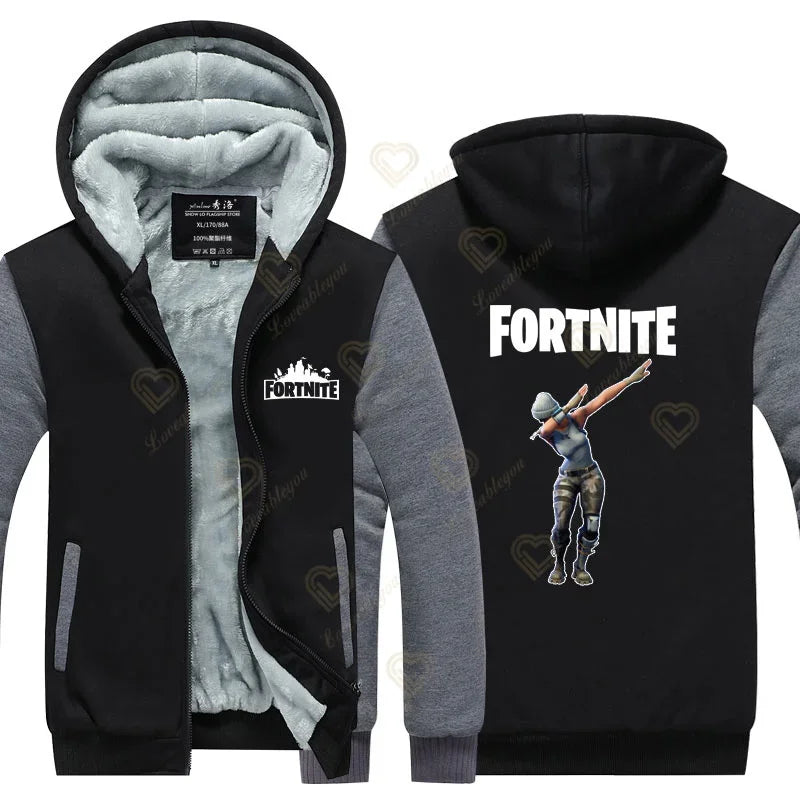 New Arrival Fortnite Men Cool Sweatshirt Battle Game Coat Winter Thick Fleece Warm Zipper Harajuku Hoodie Streetwear
