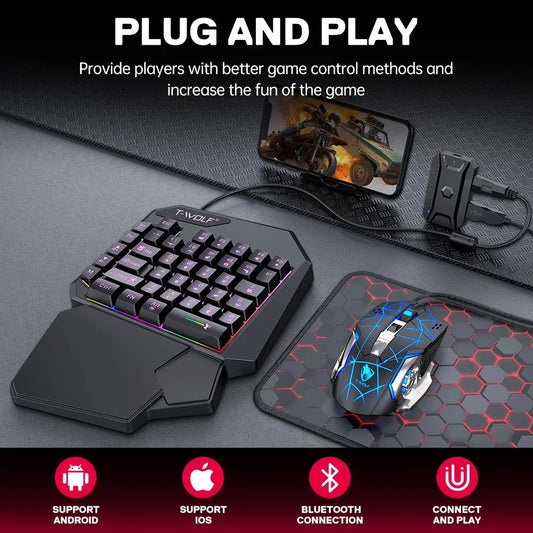 Kit Mobilador Gamer Gaming-Kit Tastatur Maus Mobile-Games-Konverter 3-in-1-Combo Einhand-Tastatur für PUBG Mobile Games TF900