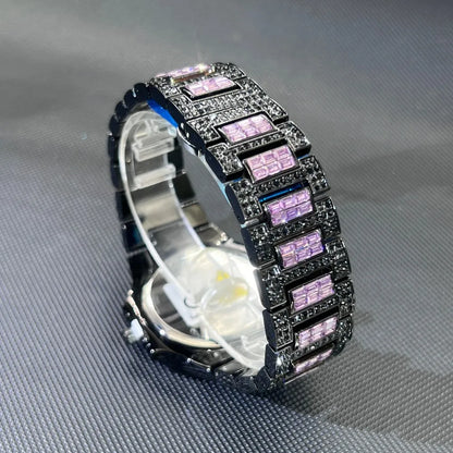 MISSFOX Luxury Watch For Men Rose Iced Out Diamond Hip Hop Quartz Waterproof Clock Men Square Diamond Male Watch 2026 New