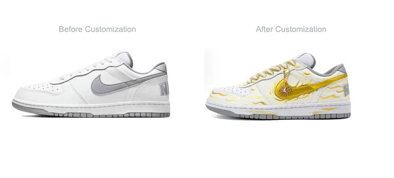 Custom Sneakers Nike Big Sui Xin Gold & Wood Vintage High-Street Low-Top Skate Shoes With Gift Bag For Men