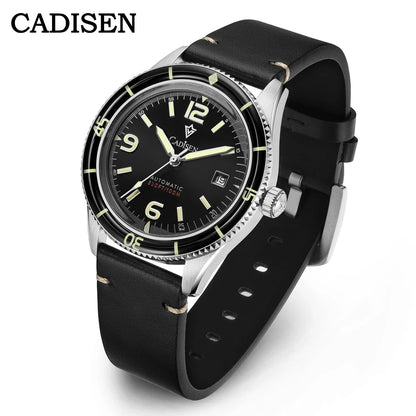 CADISEN 2026 Watch Men Mechanical Wristwatches MIYOTA 8215 Movement Genuine Leather Strap Waterproof Luminous Red Mens Watches