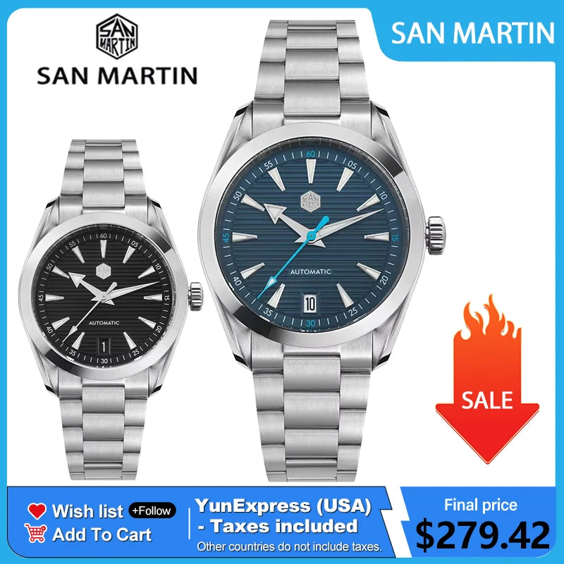 San Martin 38mm Chronometer Men's Watch SN0113W V2 ST2130 Automatic Movement Sapphire BGW9 Luminous Waterproof 100m Watch