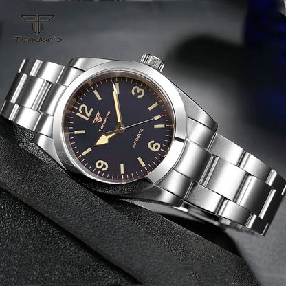 Tandorio Mechanical Automatic 36mm/39mm Explorer Style Watch Sapphire Glass Miyota 8215 or PT5000 Men's Wristwatch Glide Clasp