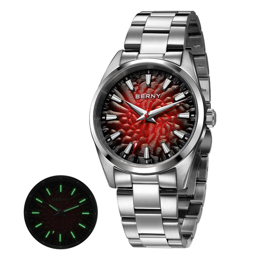 BERNY Men's Watch 10ATM Sapphire Luminous Fashion Quart Watches Full Stainless Steel Classic Dress Business Wristwatch