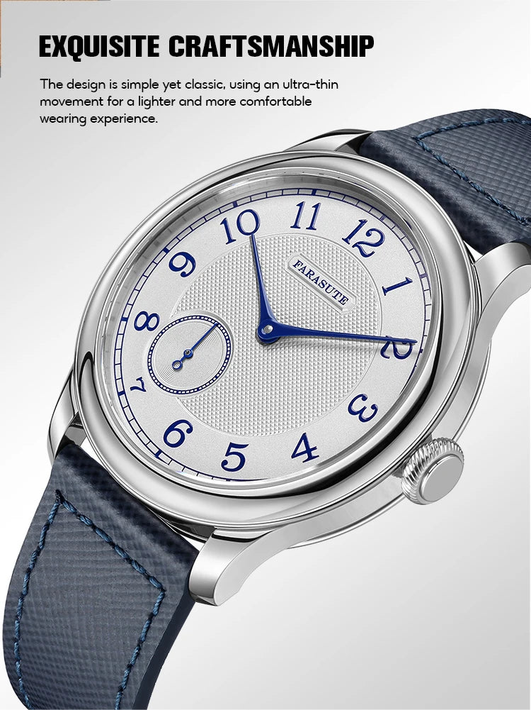 FARASUTE NEW Machinery Men Watch Salmon Dial St17 Manual Mechanical Watch Small Second Vintage Bonklip Bracelet